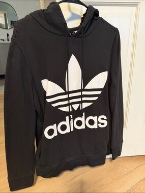 adidas Black Hoodie with White Trefoil Graphic